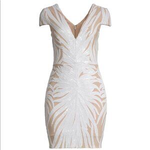 NEW NWT Dress The Population Zoe white sequin bodycon illusion dress S